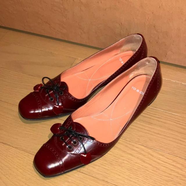 TO&CO  ローパンプス フラットシューズ ローヒール ワインカラー 23cm レザー フラット パンプス シューズ イタリア製 < 女性ファッション  TO&CO  ローパンプス フラットシューズ ローヒール ワインカラー 23cm レザー フラット パンプス シューズ イタリア製  < 女性ファッションの