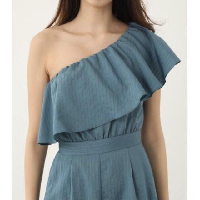 ◆rienda/リエンダ◆ストライプワンショルフリルロンパース★ブルーM*秋コーデギャル♪ < ブランド  ◆rienda/リエンダ◆ストライプワンショルフリルロンパース★ブルーM*秋コーデギャル♪ < ブランドの