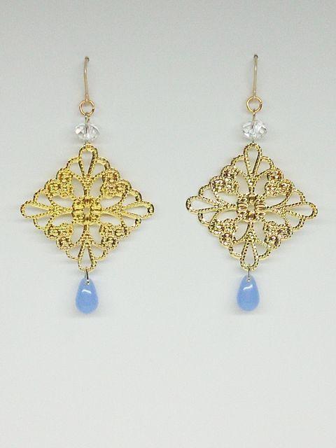 スクエア透かしクリスタルスワロサファイア雫樹脂フック☆ < 女性アクセサリー/時計  スクエア透かしクリスタルスワロサファイア雫樹脂フック☆ < 女性アクセサリー/時計の