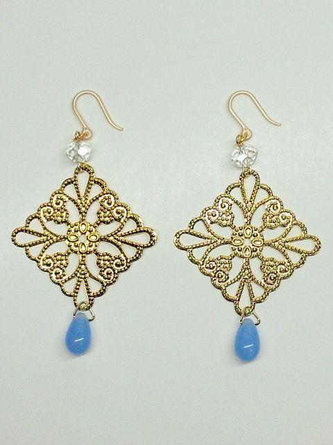 スクエア透かしクリスタルスワロサファイア雫樹脂フック☆ < 女性アクセサリー/時計  スクエア透かしクリスタルスワロサファイア雫樹脂フック☆ < 女性アクセサリー/時計の