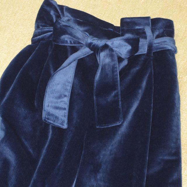 未使用☆ベロアリブ素材ウエストリボンワイドパンツ*ガウチョパンツ(ブルー) < 女性ファッション  未使用☆ベロアリブ素材ウエストリボンワイドパンツ*ガウチョパンツ(ブルー) < 女性ファッションの