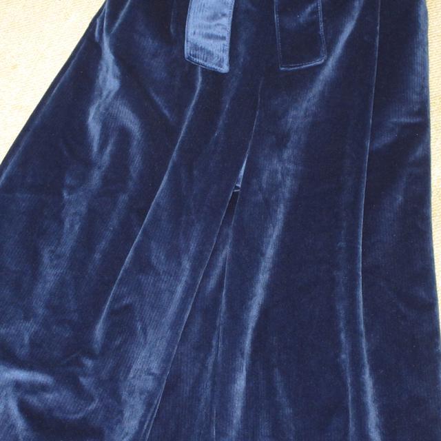 未使用☆ベロアリブ素材ウエストリボンワイドパンツ*ガウチョパンツ(ブルー) < 女性ファッション  未使用☆ベロアリブ素材ウエストリボンワイドパンツ*ガウチョパンツ(ブルー) < 女性ファッションの