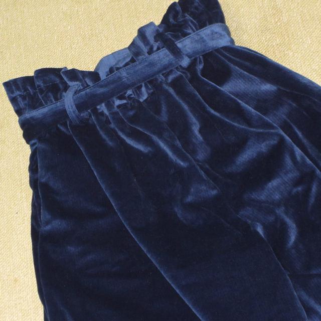 未使用☆ベロアリブ素材ウエストリボンワイドパンツ*ガウチョパンツ(ブルー) < 女性ファッション  未使用☆ベロアリブ素材ウエストリボンワイドパンツ*ガウチョパンツ(ブルー) < 女性ファッションの