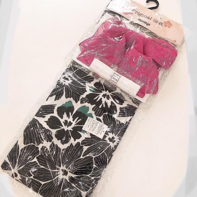 ◆新品!!浴衣3点セット◆ブラック×花柄F★作り帯腰ひも付き♪ < 女性ファッション ◆新品!!浴衣3点セット◆ブラック×花柄F★作り帯腰ひも付き♪ < 女性ファッションの