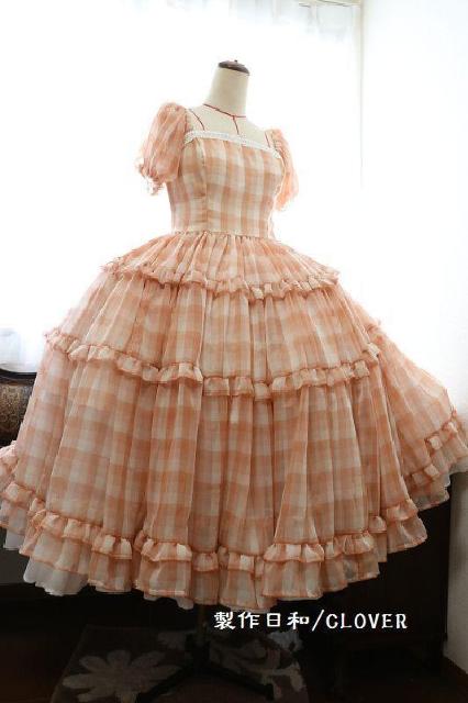 くすみピンクチェックドレス M~2L < 女性ファッション  くすみピンクチェックドレス M~2L < 女性ファッションの