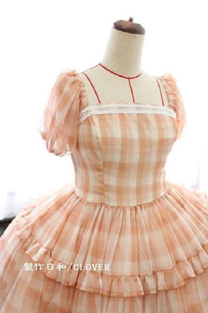 くすみピンクチェックドレス M~2L < 女性ファッション  くすみピンクチェックドレス M~2L < 女性ファッションの