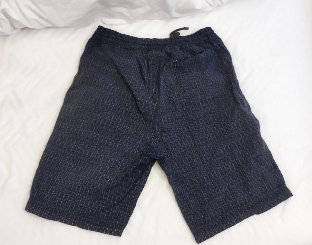 Modified 紺かすり風 ハーフパンツ 前ファスナー ひもアジャスター < 男性ファッション  Modified 紺かすり風 ハーフパンツ 前ファスナー ひもアジャスター < 男性ファッションの