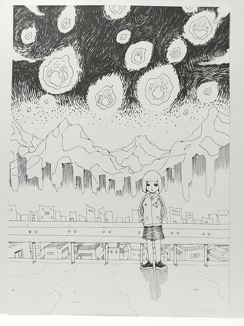 オリジナルイラスト 手描きイラスト オワリ 絵 原画 ハンドメイド モノクロ アナログ アート 自作 白黒 女の子 隕石 < アニメ/コミック/キャラクター  オリジナルイラスト 手描きイラスト オワリ 絵 原画 ハンドメイド モノクロ アナログ アート 自作 白黒 女の子 隕石  < アニメ/コミック/キャラクターの