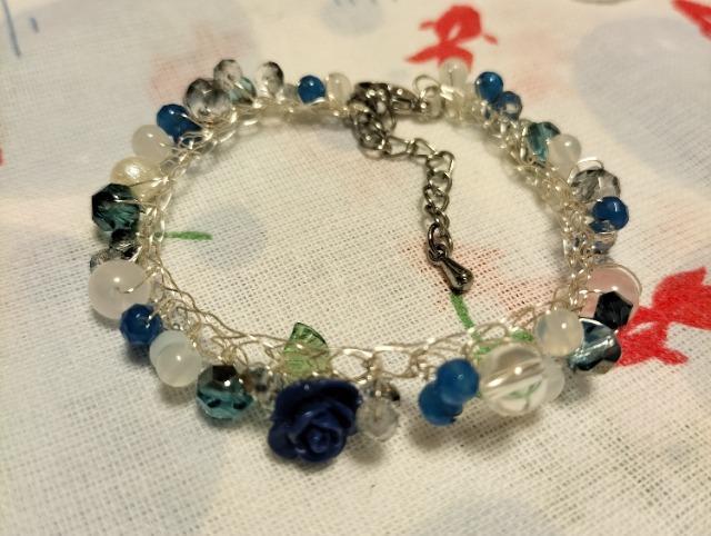 ワイヤークロッシェブレスレット・ブルージェード・15センチ < 女性アクセサリー/時計  ワイヤークロッシェブレスレット・ブルージェード・15センチ  < 女性アクセサリー/時計の