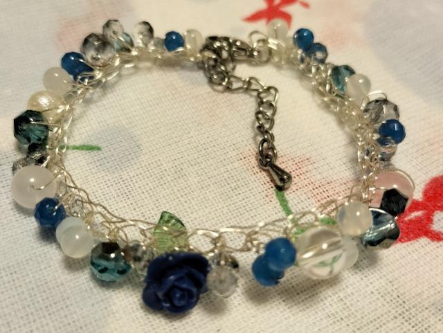 ワイヤークロッシェブレスレット・ブルージェード・15センチ < 女性アクセサリー/時計  ワイヤークロッシェブレスレット・ブルージェード・15センチ < 女性アクセサリー/時計の