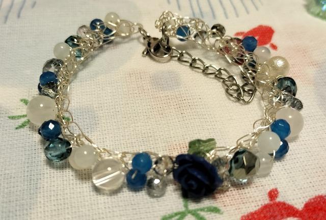 ワイヤークロッシェブレスレット・ブルージェード・15センチ < 女性アクセサリー/時計  ワイヤークロッシェブレスレット・ブルージェード・15センチ < 女性アクセサリー/時計の