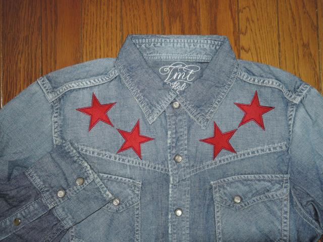美中古 TMT スターパッチ ウエスタン デニムシャツ M ダメージ加工 インディゴ STAR PATCH ☆星 ティーエムティー < ブランド  美中古 TMT スターパッチ ウエスタン デニムシャツ M ダメージ加工 インディゴ STAR PATCH ☆星 ティーエムティー < ブランドの