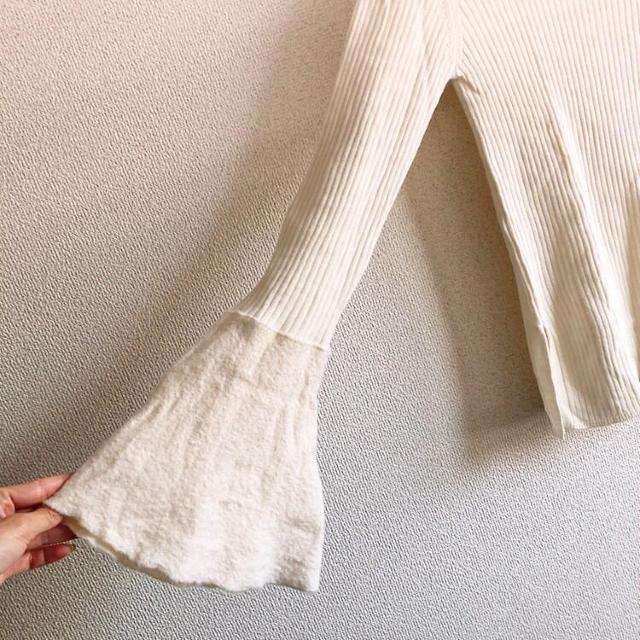 ◆KBF/ケービーエフ◆ウールフレアリブニット★ホワイト*袖フレアトップス♪美品 < ブランド ◆KBF/ケービーエフ◆ウールフレアリブニット★ホワイト*袖フレアトップス♪美品 < ブランドの