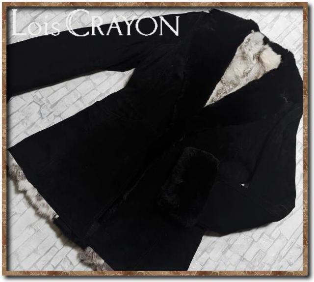ロイスクレヨン ラビットファー使い豚革レザーコート 黒 < ブランド  ロイスクレヨン ラビットファー使い豚革レザーコート 黒  < ブランドの