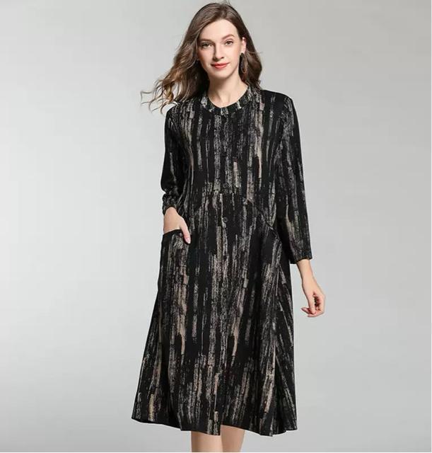 前開き 厚手 ワンピース ストライプ柄 ブラックブラウン 大きいサイズ < 女性ファッション 前開き 厚手 ワンピース ストライプ柄 ブラックブラウン 大きいサイズ < 女性ファッションの