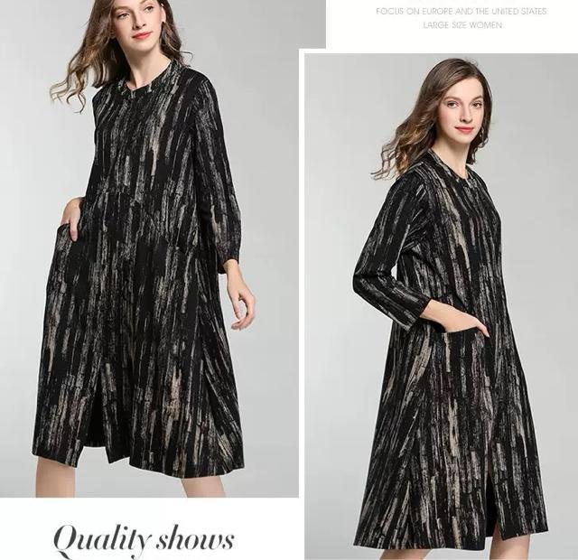 前開き 厚手 ワンピース ストライプ柄 ブラックブラウン 大きいサイズ < 女性ファッション 前開き 厚手 ワンピース ストライプ柄 ブラックブラウン 大きいサイズ < 女性ファッションの