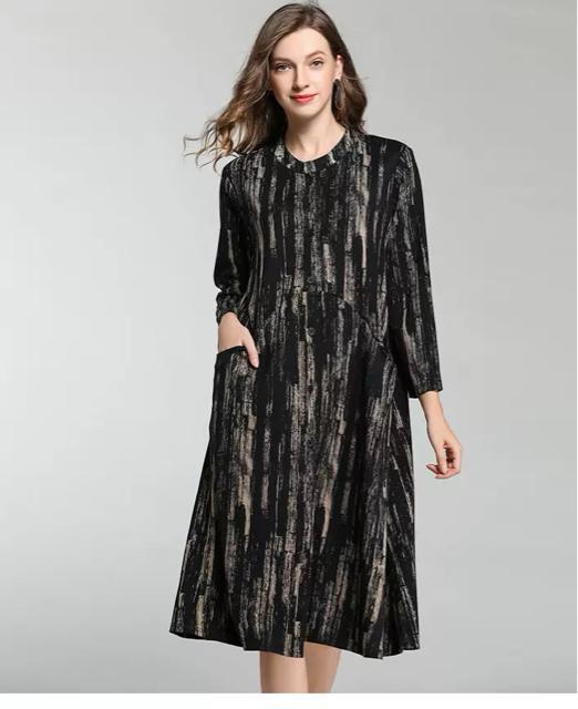 前開き 厚手 ワンピース ストライプ柄 ブラックブラウン 大きいサイズ < 女性ファッション 前開き 厚手 ワンピース ストライプ柄 ブラックブラウン 大きいサイズ < 女性ファッションの