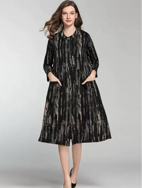 前開き 厚手 ワンピース ストライプ柄 ブラックブラウン 大きいサイズ < 女性ファッション 前開き 厚手 ワンピース ストライプ柄 ブラックブラウン 大きいサイズ < 女性ファッションの