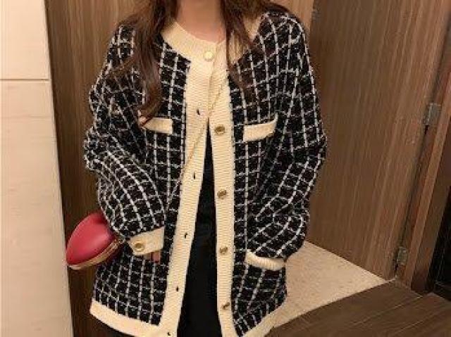 ツイード柄 ニットカーディガン ニット トップス ブラック < 女性ファッション ツイード柄 ニットカーディガン ニット トップス ブラック < 女性ファッションの